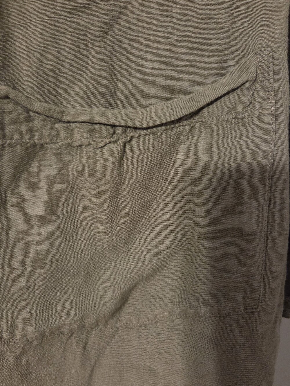 Portuguese Flannel Men's Dogtown Collar Camp Olive Green Linen Blend Shirt Sz S - Picture 3 of 7